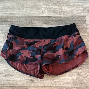 lululemon athletica Burgundy Camo Athletic Shorts with Black Waistband
